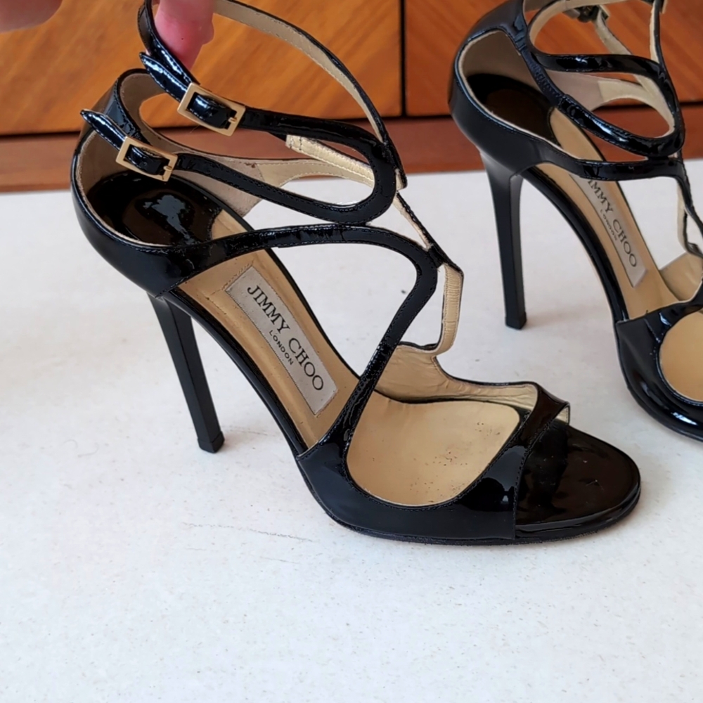 Jimmy Choo Black Patent Leather  Lang 100 High-Heel